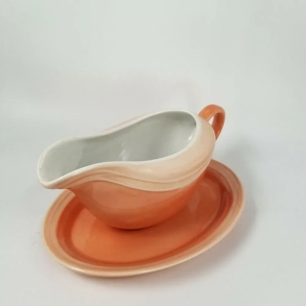 Oneida Sauceboat Tray Peach Coral 3180413 Gravy Boat Underplate Very Rare